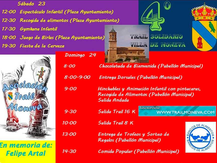 cartel horarios fin de semana 4º Trail Solidario Villa de Moneva